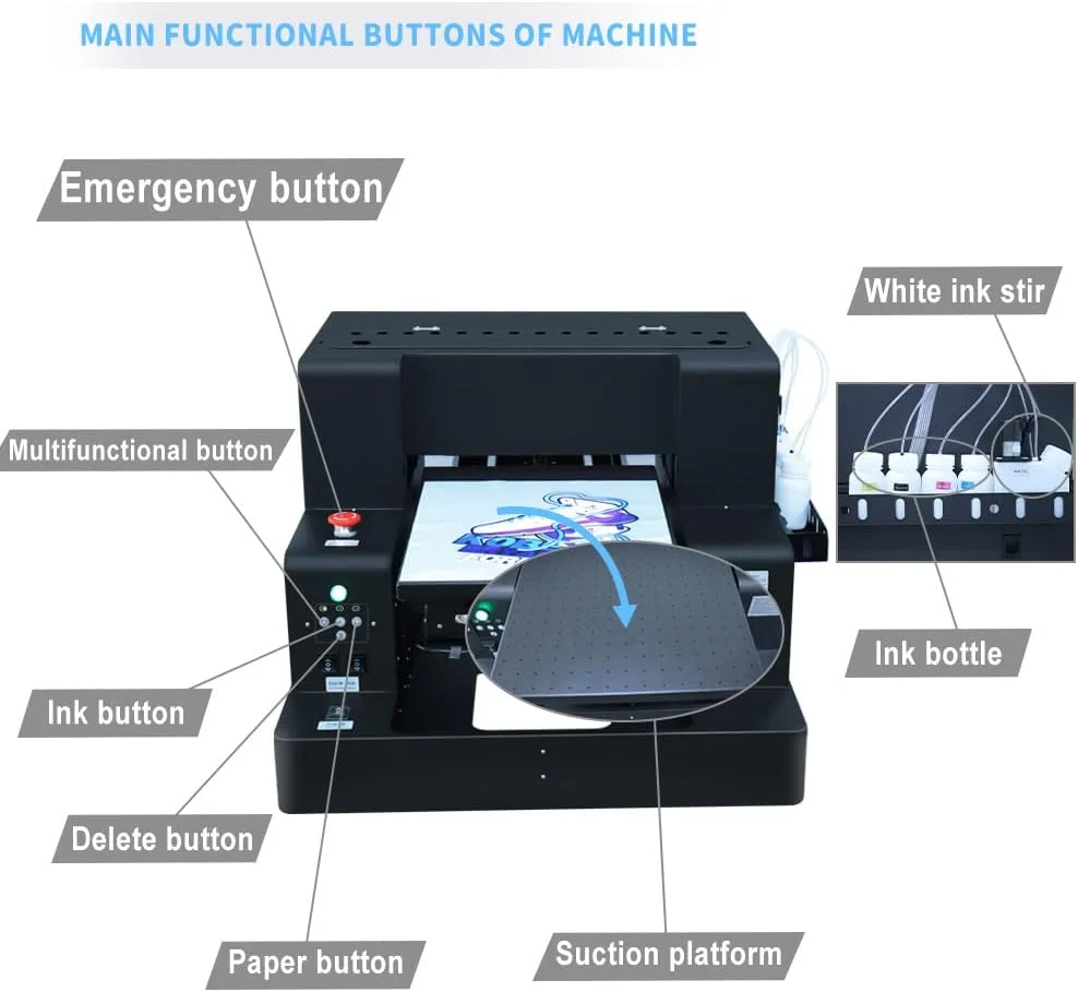 A3 DTF & DTG Printer Multifunction Printing Machine Automatic Flatbed Printer for T-shirts, Hoodies, Pants, Hats, Shoes